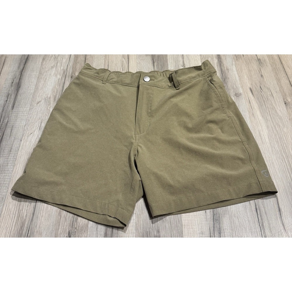 Adrenaline Mens Solid Tan Flat Front Shorts Elastic Waist Pockets M 8 in